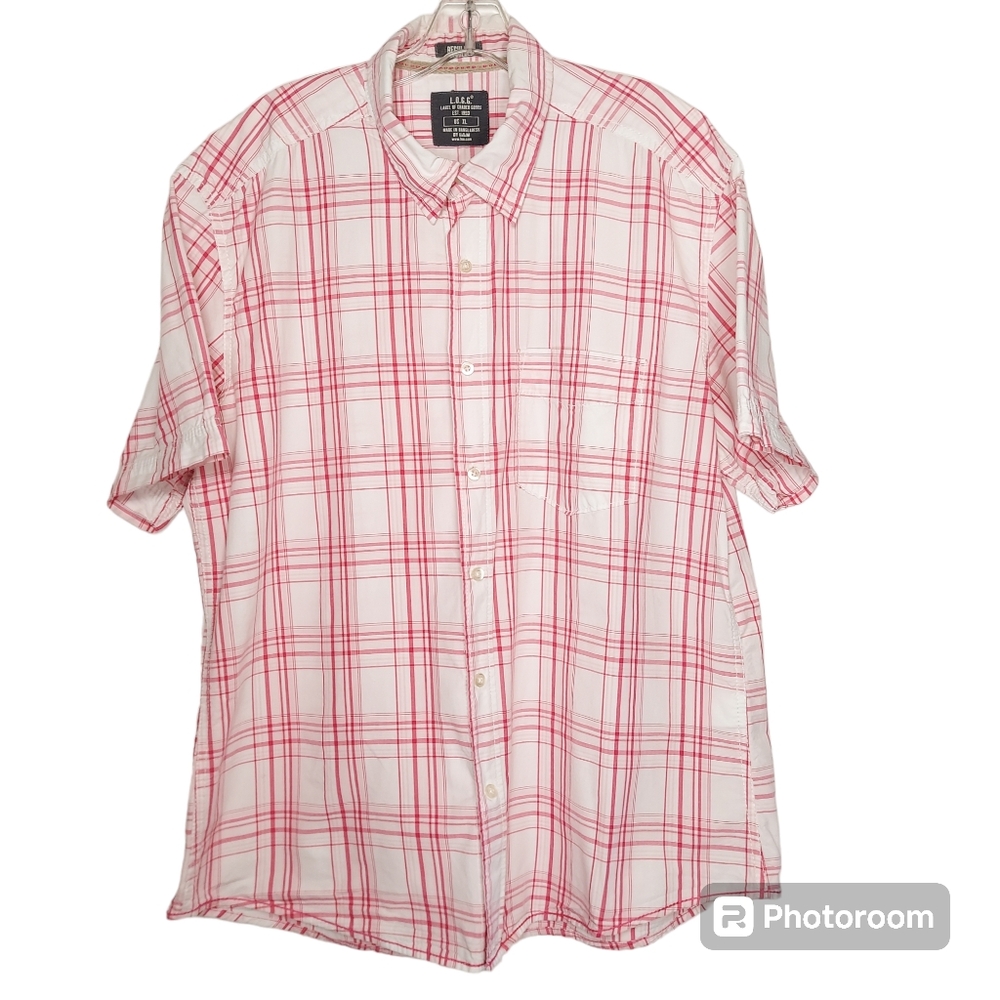 White and Red Plaid L.O.G.G Mens Button Down Shirt